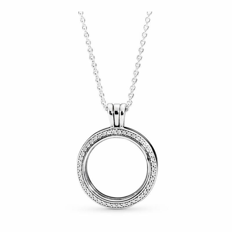 Pandora Floating Lockets Sparkling Necklace Ireland - Sterling Silver/Glass/Cubic Zirconia - 861357O